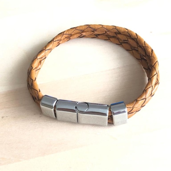 Stainless Steel Leather 8 in Bracelet - Picture 2 of 4